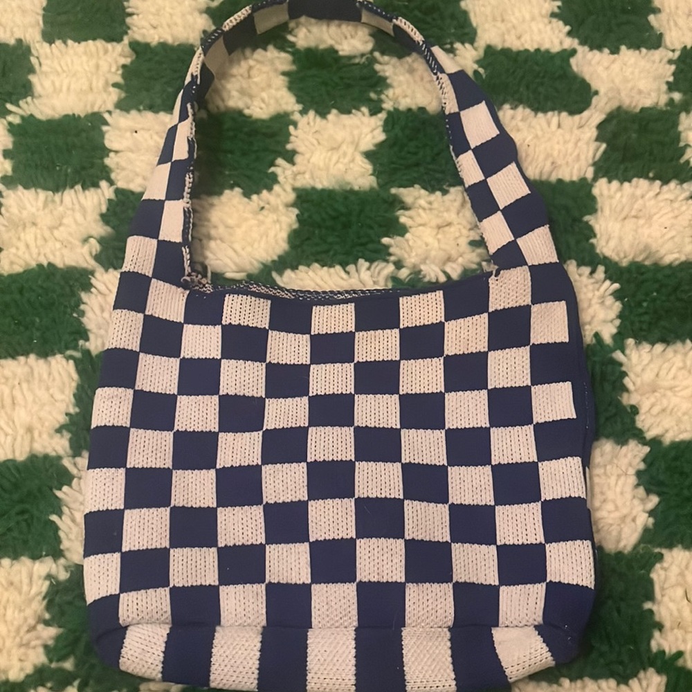 Cute blue and white checkered tote bag